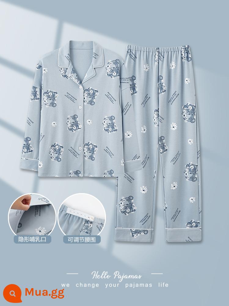 Bộ đồ ngủ dành cho bà bầu Parlando, quần áo giữ trẻ bằng vải cotton nguyên chất cỡ lớn dành cho bà bầu mùa xuân thu, quần áo ở nhà cho con bú sau sinh mùa thu đông - AM34405