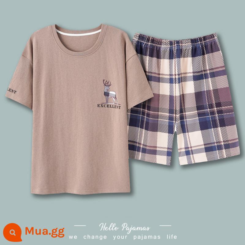 Langsha 2023 Bộ Đồ Ngủ Mới Nam Mùa Hè Cotton Mỏng Quần Short Ngắn Tay Phục Vụ Tại Nhà Nam Mùa Hè Size Lớn Bộ Đồ - NS3119