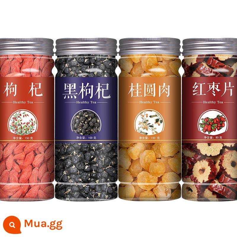 Dâu tằm khô dâu đen 500g dâu tằm đen cao cấp Trà hoa hồng Tân Cương kết hợp dâu tằm Ninh Hạ ngâm nước chính hãng - Dâu tây đỏ + dâu đen + nhãn + chà là đỏ [tổng cộng 4 lon]