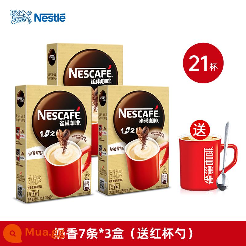 Nescafé 1+2 Extra Strong Hương Vị Sữa Nguyên Bản 7 Gói 3 Trong 1 Nescafé Official Flagship Store Sảng Khoái Sinh Viên - Milky latte 7 thanh * 3 hộp (có kèm thìa màu đỏ)