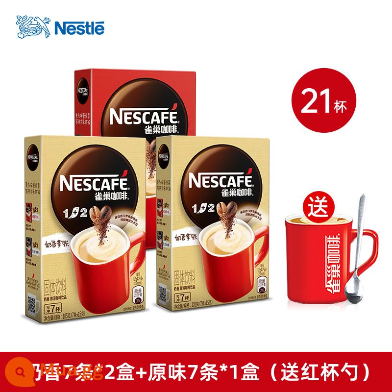 Nescafé 1+2 Extra Strong Hương Vị Sữa Nguyên Bản 7 Gói 3 Trong 1 Nescafé Official Flagship Store Sảng Khoái Sinh Viên - Milky 7 que * 2 hộp + Hương vị truyền thống 7 que * 1 hộp (tặng thìa cốc đỏ)