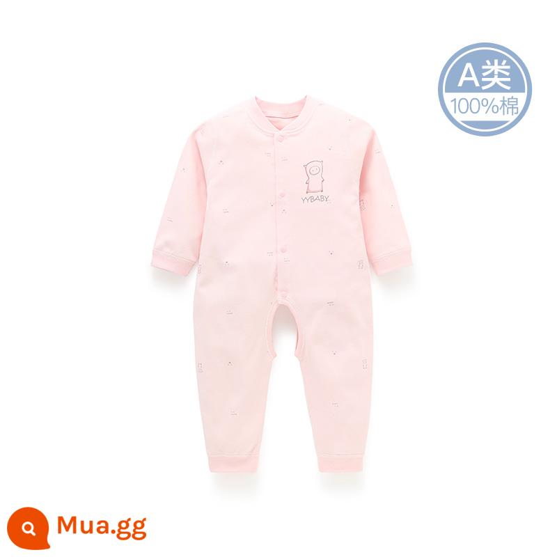 Quần áo cotton nguyên chất cho bé sơ sinh, áo liền quần có dây buộc mùa xuân thu, bé sơ sinh 0 đến 3 tháng đầy tháng, quần áo mùa xuân cho bé nam và nữ - A0943 màu hồng