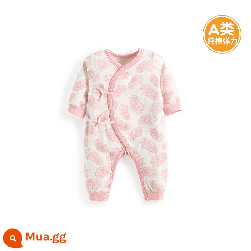 Quần áo cotton nguyên chất cho bé sơ sinh, áo liền quần có dây buộc mùa xuân thu, bé sơ sinh 0 đến 3 tháng đầy tháng, quần áo mùa xuân cho bé nam và nữ - MQ1297 màu hồng