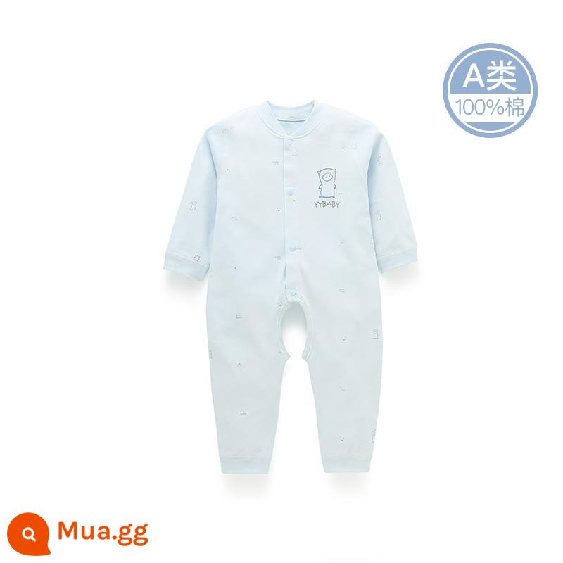 Quần áo cotton nguyên chất cho bé sơ sinh, áo liền quần có dây buộc mùa xuân thu, bé sơ sinh 0 đến 3 tháng đầy tháng, quần áo mùa xuân cho bé nam và nữ - A0943 màu xanh