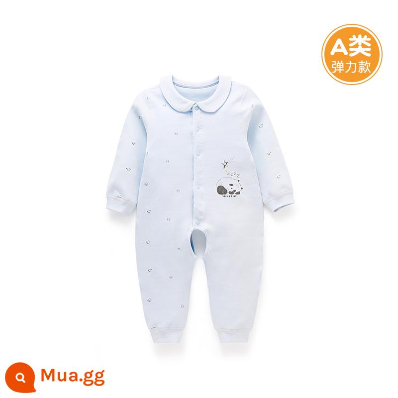 Quần áo cotton nguyên chất cho bé sơ sinh, áo liền quần có dây buộc mùa xuân thu, bé sơ sinh 0 đến 3 tháng đầy tháng, quần áo mùa xuân cho bé nam và nữ - H0457 màu xanh