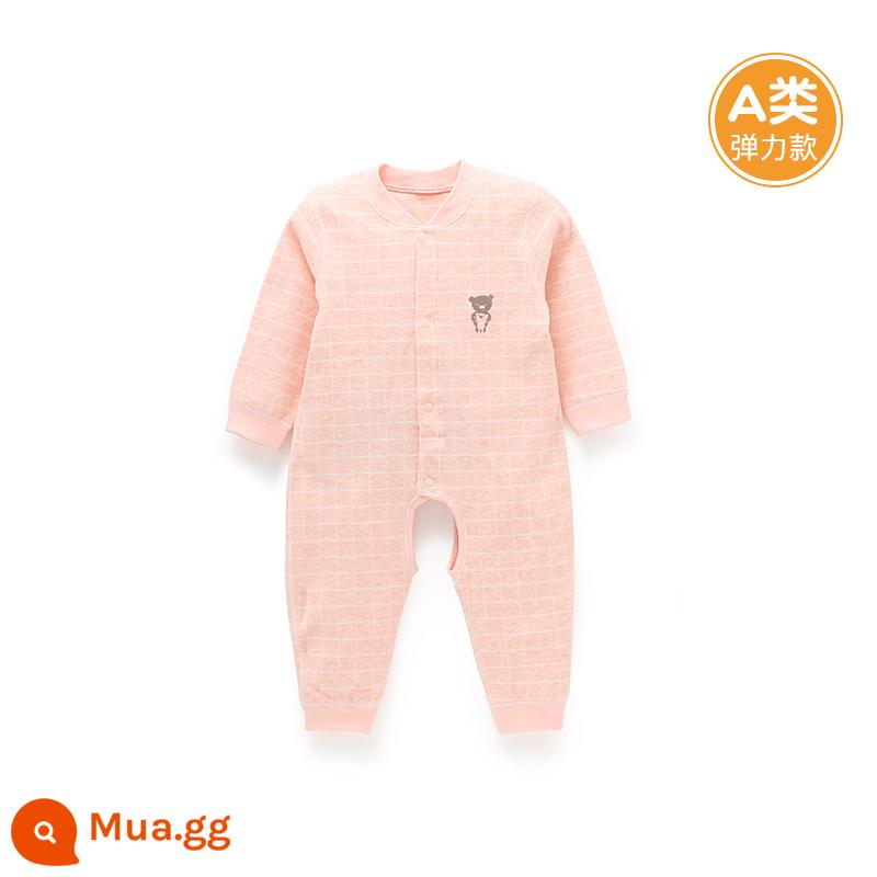 Quần áo cotton nguyên chất cho bé sơ sinh, áo liền quần có dây buộc mùa xuân thu, bé sơ sinh 0 đến 3 tháng đầy tháng, quần áo mùa xuân cho bé nam và nữ - H0516 hồng