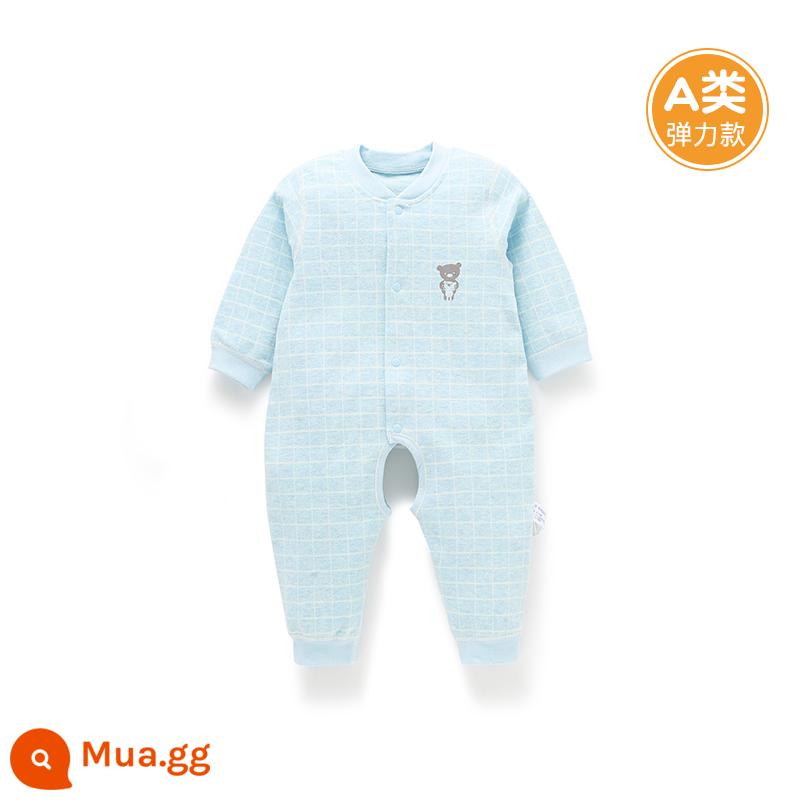 Quần áo cotton nguyên chất cho bé sơ sinh, áo liền quần có dây buộc mùa xuân thu, bé sơ sinh 0 đến 3 tháng đầy tháng, quần áo mùa xuân cho bé nam và nữ - H0516 màu xanh