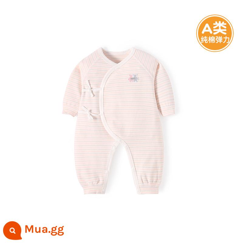 Quần áo cotton nguyên chất cho bé sơ sinh, áo liền quần có dây buộc mùa xuân thu, bé sơ sinh 0 đến 3 tháng đầy tháng, quần áo mùa xuân cho bé nam và nữ - MQ2017 màu hồng