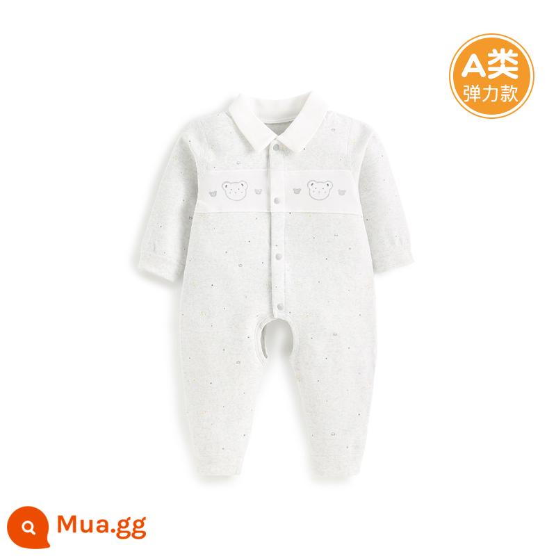 Quần áo cotton nguyên chất cho bé sơ sinh, áo liền quần có dây buộc mùa xuân thu, bé sơ sinh 0 đến 3 tháng đầy tháng, quần áo mùa xuân cho bé nam và nữ - H0429 xám nhạt