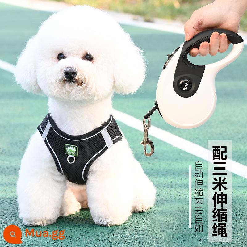 Áo loại dây xích chó nhỏ chó Bichon Frize Teddy chó con Pomeranian ôm ngực bé túi dắt chó đi dạo dây xích chó - Màu đen [có dây rút tự động dài 3 mét] như trong hình