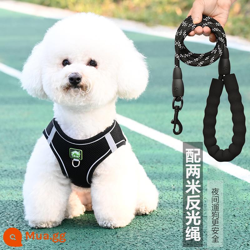 Áo loại dây xích chó nhỏ chó Bichon Frize Teddy chó con Pomeranian ôm ngực bé túi dắt chó đi dạo dây xích chó - Màu đen [với dây phản quang 2 mét] như trong hình