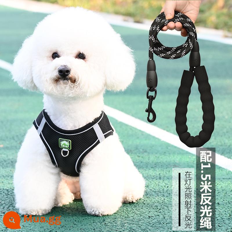 Áo loại dây xích chó nhỏ chó Bichon Frize Teddy chó con Pomeranian ôm ngực bé túi dắt chó đi dạo dây xích chó - Đen [Có dây phản quang 1,5m] Màu như hình