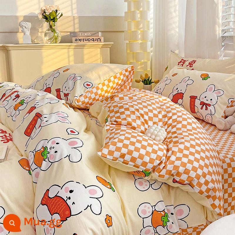 [Vỏ chăn một sản phẩm] Vỏ chăn cotton nguyên chất hình trái tim cô gái hoạt hình chú thỏ dễ thương thân thiện với da ký túc xá Vỏ chăn đơn và đôi - Tiền Thỏ Hồng Thổ Cẩm