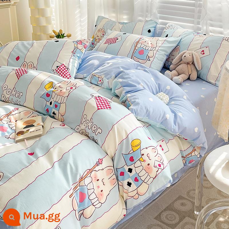 [Vỏ chăn một sản phẩm] Vỏ chăn cotton nguyên chất hình trái tim cô gái hoạt hình chú thỏ dễ thương thân thiện với da ký túc xá Vỏ chăn đơn và đôi - chú thỏ ma thuật