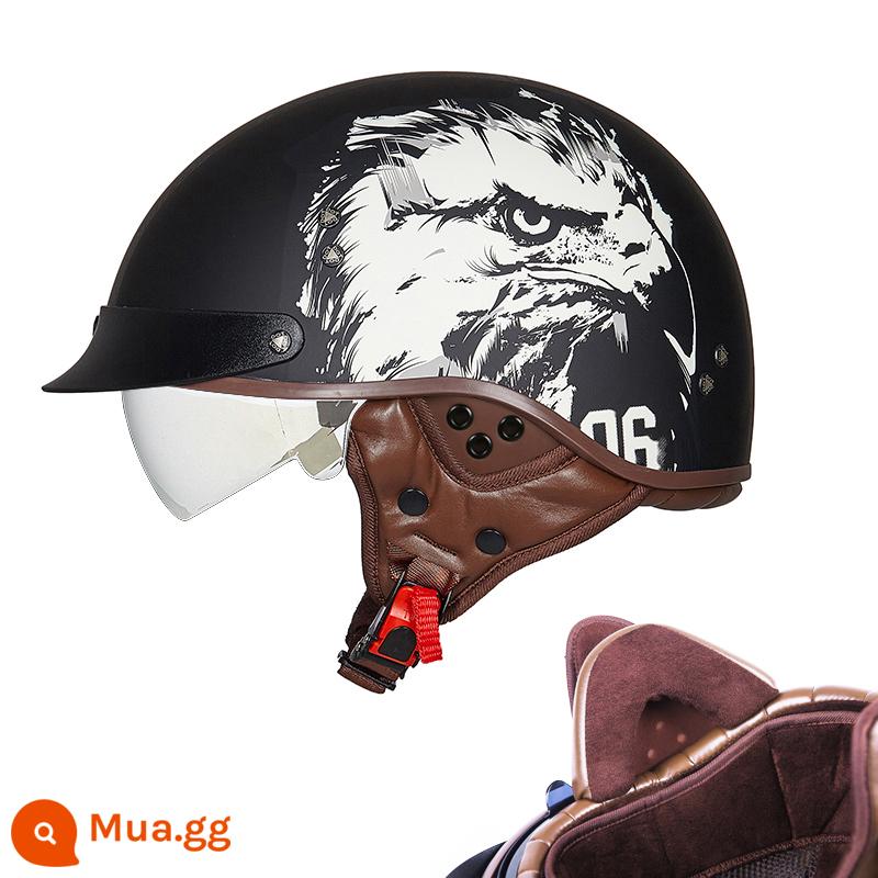 CHẤM mũ đầu máy nam cá tính Retro Harley bốn mùa mũ bảo hiểm nửa muỗng mũ bảo hiểm nữ xe ô tô điện mũ đầu máy - Eagle King có bảo vệ tai [có gương trong suốt 3C] (mua một tặng ba)