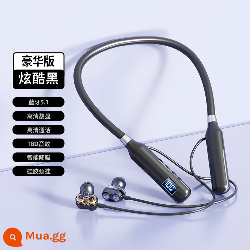 1200 giờ pin siêu dài thẻ không dây bluetooth tai nghe vòng cổ tai cổ treo cổ thể thao chạy phong cách mới - Cool Black丨Phiên bản cao cấp [Thời lượng pin 500 giờ★Hiệu ứng âm thanh 18D★Bluetooth 5.1]