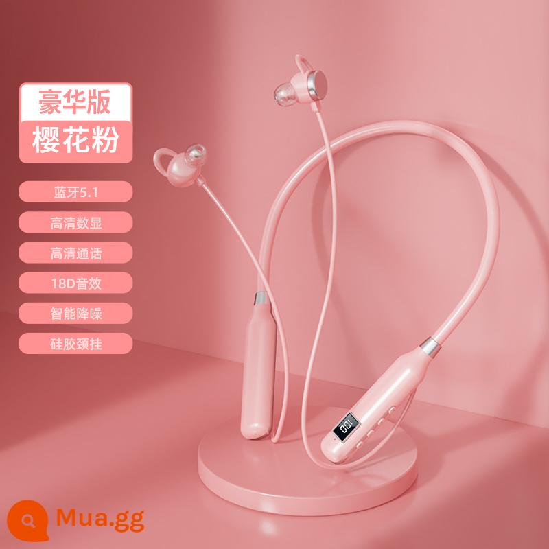 Tai nghe bluetooth thời lượng pin siêu dài 3500 giờ không dây treo cổ thể thao mới thích hợp cho Apple Huawei vivo - Sakura Pink★Phiên bản cao cấp [Thời lượng pin tăng 80%+hiệu ứng âm thanh nổi 18D+chip Bluetooth 5.1]