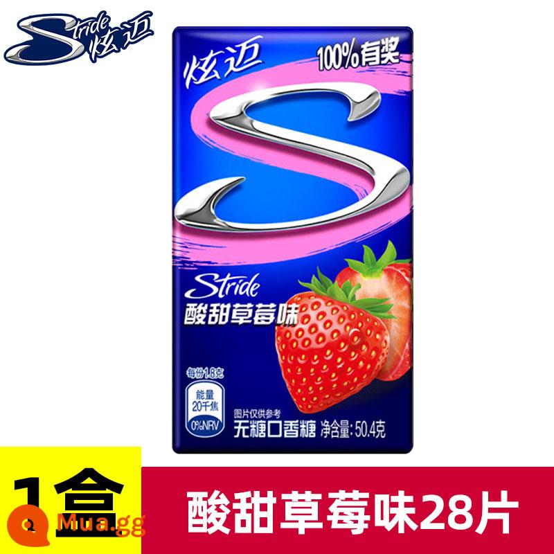 Kẹo cao su không đường Hyun Mai 28 cái * 4 hộp trắng đào bạc hà vị dưa hấu kẹo cao su bong bóng hơi thở thơm mát xylitol không đường - Vị dâu chua ngọt*28 viên