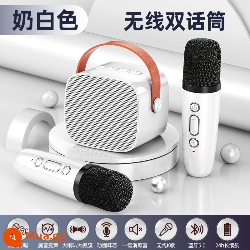 K11 Micro Âm Thanh Micro Tích Hợp Loa Bluetooth Không Dây Gia Đình K Bài Hát Quốc Hát Gia Đình Trẻ Em KTV - Trắng [Loa Bluetooth + 2 micro không dây]