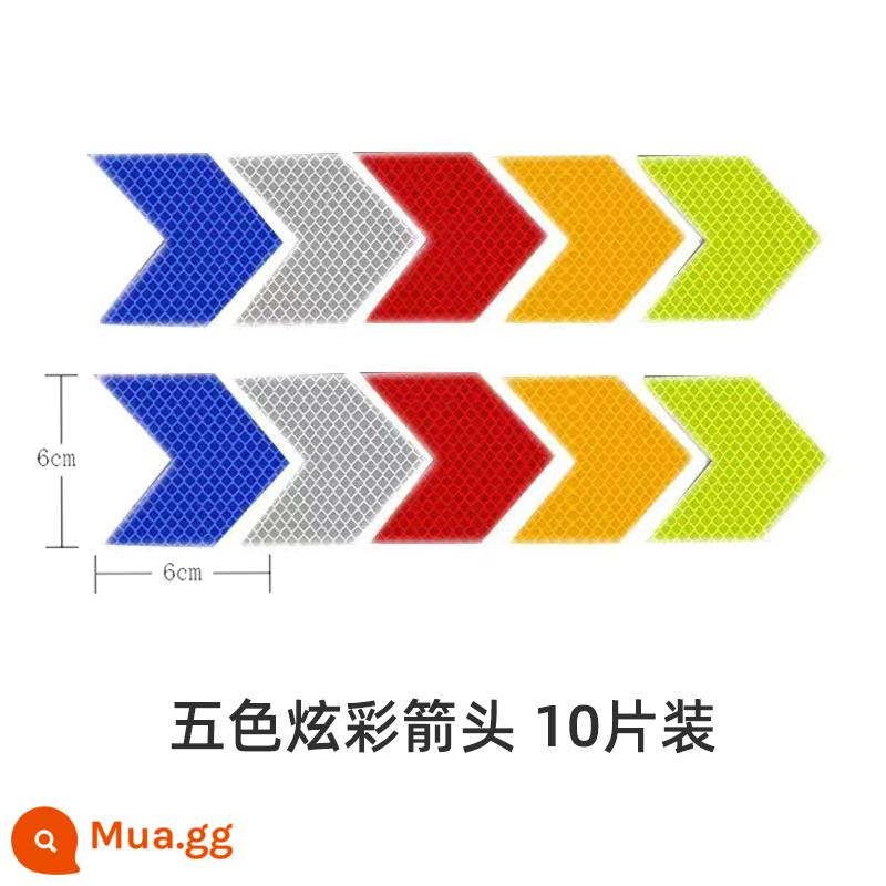 Dán phản quang ô tô xe máy điện xe đạp dán dạ quang cơ thể dấu hiệu cảnh báo mũ bảo hiểm miếng dán trang trí - Mũi tên đầy màu sắc năm màu 10 miếng