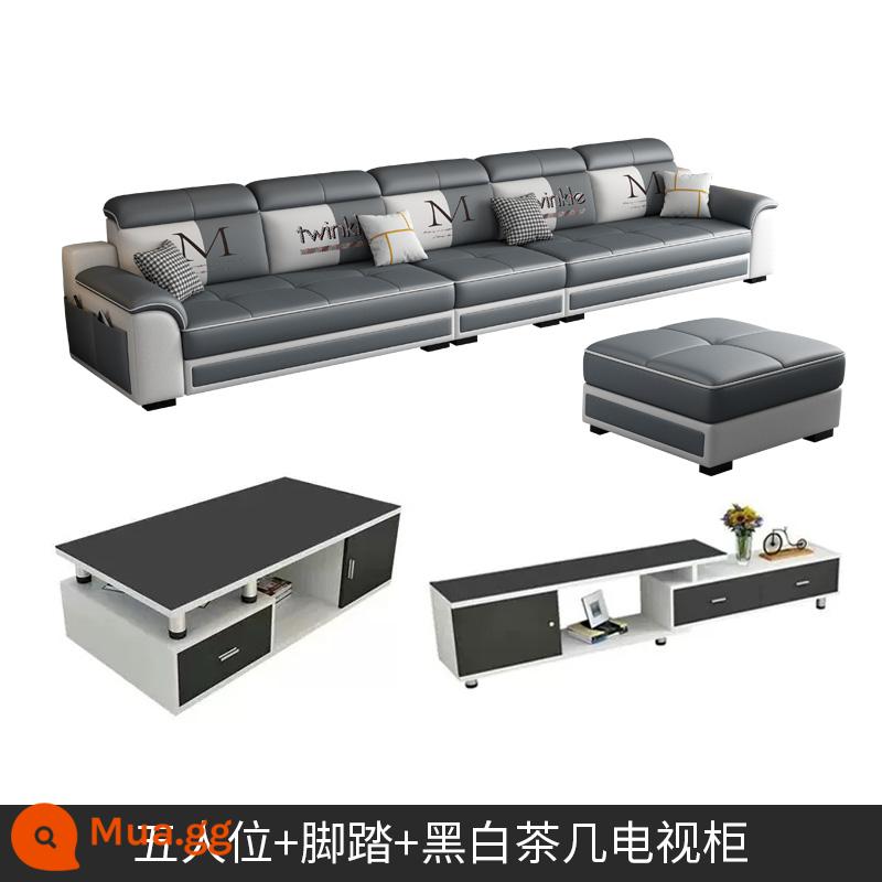 Sofa vải phòng khách hiện đại đơn giản cho thuê căn hộ nhỏ thẳng hàng vải công nghệ cao su hoàng phi sofa nhỏ đơn giản - Năm người + bàn đạp được tặng một bàn cà phê đen trắng và tủ TV (bao gồm 2 ghế đẩu vuông)