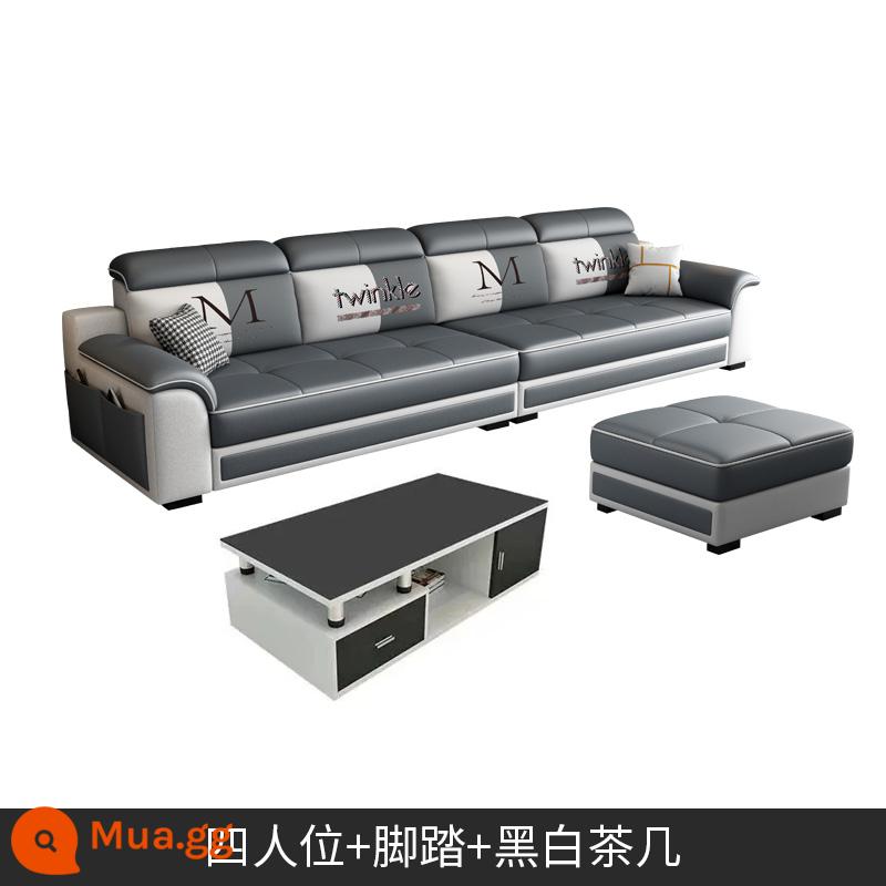 Sofa vải phòng khách hiện đại đơn giản cho thuê căn hộ nhỏ thẳng hàng vải công nghệ cao su hoàng phi sofa nhỏ đơn giản - Bốn người + bàn đạp được một bàn cà phê đen trắng (bao gồm 2 ghế đẩu vuông)