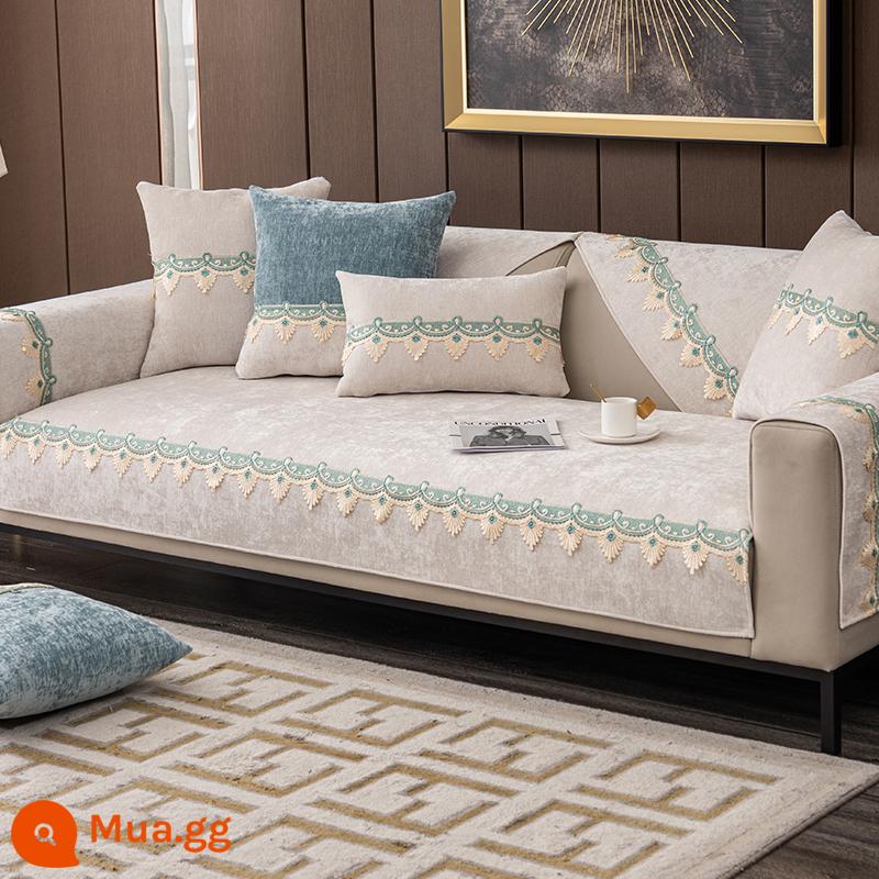 Sofa đệm nhẹ phong cách sang trọng hiện đại cao cấp bốn mùa phổ thông đơn giản hiện đại chống trượt khăn da Neil đặc biệt - Màu trắng thịnh vượng