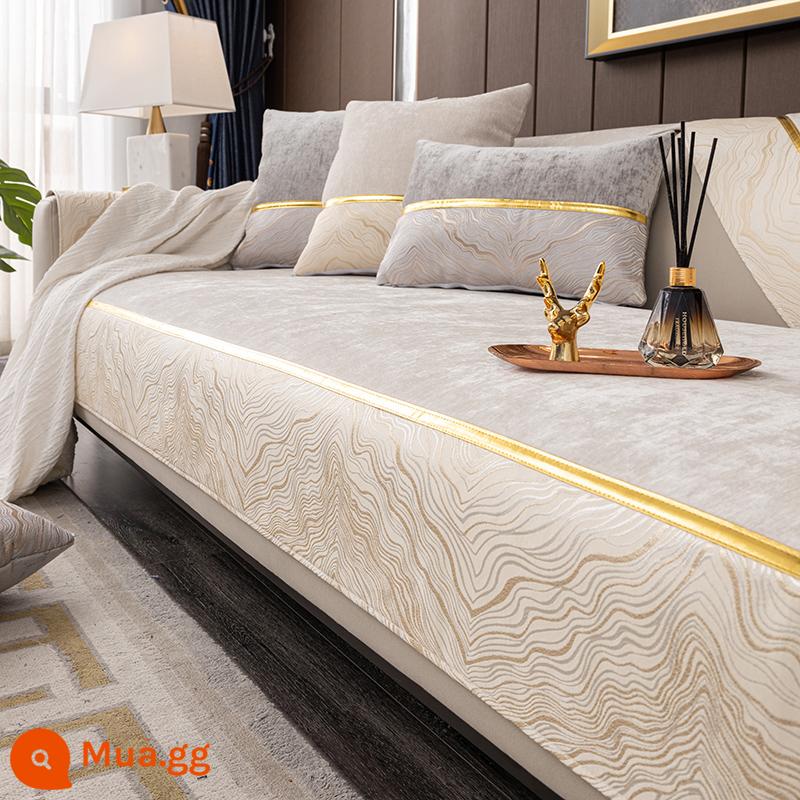 Sofa đệm nhẹ phong cách sang trọng hiện đại cao cấp bốn mùa phổ thông đơn giản hiện đại chống trượt khăn da Neil đặc biệt - Đám mây chảy màu be