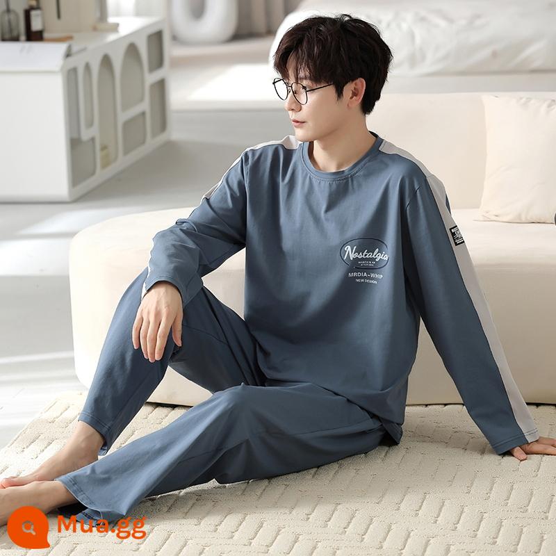 Bộ đồ ngủ nam Zhengqin dài tay mùa xuân và mùa thu cotton nguyên chất thanh niên cotton nguyên chất đơn giản cho nam giới mặc nhà mùa thu đông - YZT9520