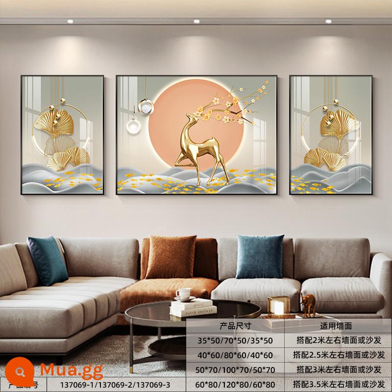 Tranh treo tường nền sofa sang trọng nhẹ nhàng, tranh treo tường khí quyển cao cấp, bộ ba, tranh trang trí phòng khách đơn giản hiện đại, tranh tường - Hươu may mắn ngẩng cao đầu