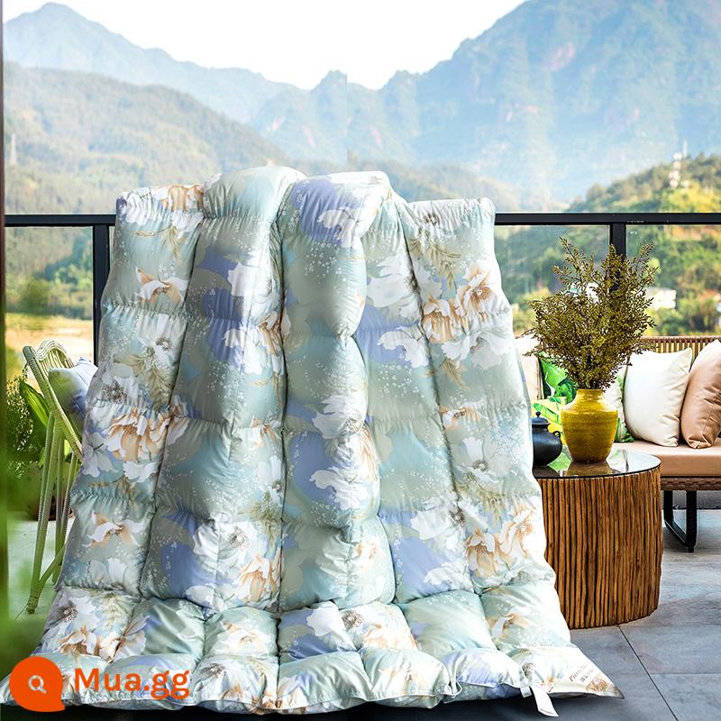 100-count jacquard hai lớp tự đổ xuống chăn bông vỏ chăn bán thành phẩm chống khoan tóc vải lõi lót mật độ cao - 80 miếng hoa hồng một lớp ở một bên [Blue Lily]