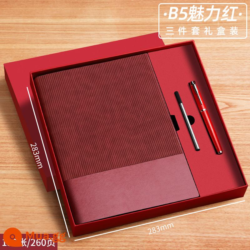 A6 máy tính xách tay cuốn sách nhỏ di động nhỏ mini xách tay bỏ túi văn phòng kinh doanh làm việc notepad cuốn sách nhỏ ghi nhớ cuộc họp cuốn sách tùy chỉnh có thể in logo - Bộ 3 món B5-Charm Red (130 ảnh) (bút ký + ruột bút)