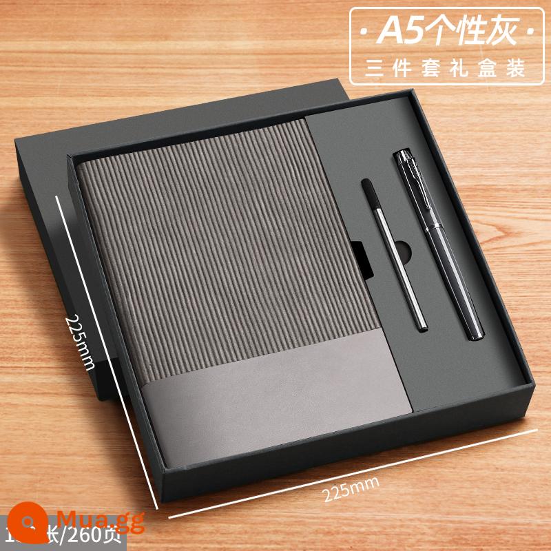 A6 máy tính xách tay cuốn sách nhỏ di động nhỏ mini xách tay bỏ túi văn phòng kinh doanh làm việc notepad cuốn sách nhỏ ghi nhớ cuộc họp cuốn sách tùy chỉnh có thể in logo - Bộ 3 món màu xám cá nhân A5 (130 ảnh) (bút ký + ruột bút)