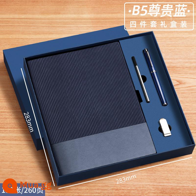 A6 máy tính xách tay cuốn sách nhỏ di động nhỏ mini xách tay bỏ túi văn phòng kinh doanh làm việc notepad cuốn sách nhỏ ghi nhớ cuộc họp cuốn sách tùy chỉnh có thể in logo - B5-Noble Blue (130 ảnh) bộ 4 món (bút ký + ruột bút + ổ flash USB)