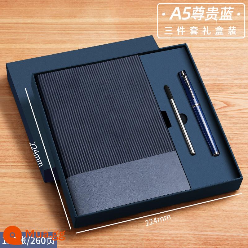 A6 máy tính xách tay cuốn sách nhỏ di động nhỏ mini xách tay bỏ túi văn phòng kinh doanh làm việc notepad cuốn sách nhỏ ghi nhớ cuộc họp cuốn sách tùy chỉnh có thể in logo - A5-Noble Blue (130 ảnh) bộ 3 món (bút ký + ruột bút)