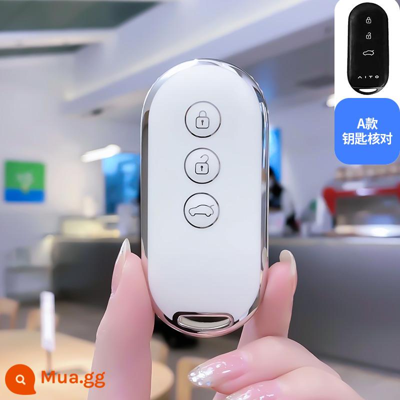 Thích hợp cho Huawei AITO Qjie M5EV bộ chìa khóa M7 thẻ đặc biệt NFC xe chuyên dụng cao cấp vỏ khóa túi nữ - Loại A [nắp phím riêng] viền trắng bạc