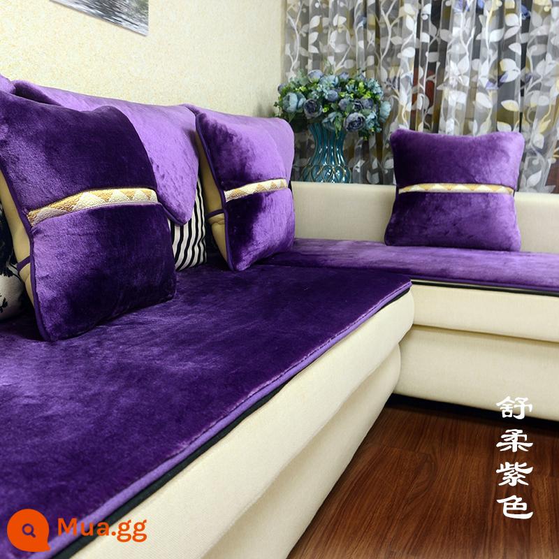 Sang Trọng Ghế Sofa Đệm Phong Cách Mùa Đông Da Chống Trơn Trượt Đệm Mùa Đông Dày Đệm Gỗ Cao Cấp Nhẹ Phong Cách Sang Trọng - Shurou-Tím