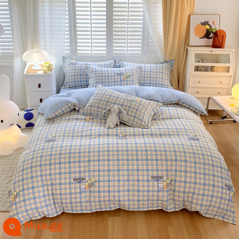 Bộ 4 món cotton 100 cotton nguyên chất Vỏ chăn thân thiện với làn da sinh viên ký túc xá Bộ 3 bộ 4 mùa chăn ga gối đệm đơn giản 3 - Những người bạn tốt [Loại A dành cho bà mẹ và trẻ sơ sinh]