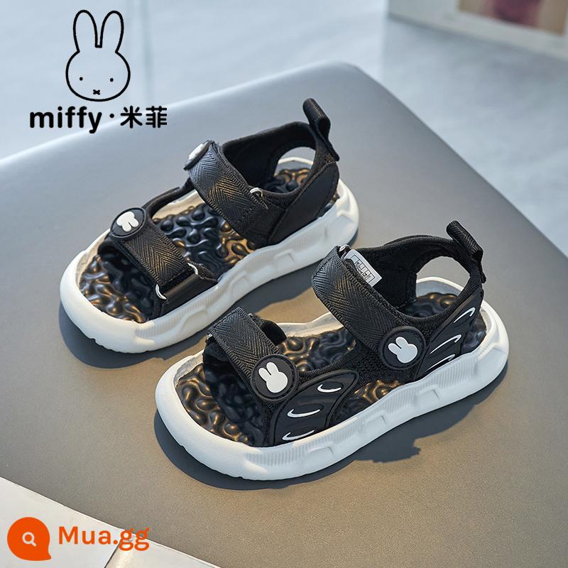 Miffy Giày Trẻ Em Miffy Giày Xăng Đan Chống Trơn Trượt Cho Bé Gái Xăng Đan Hở Mũi Rỗng Mùa Hè Giày Đi Biển Mới - Đen và trắng