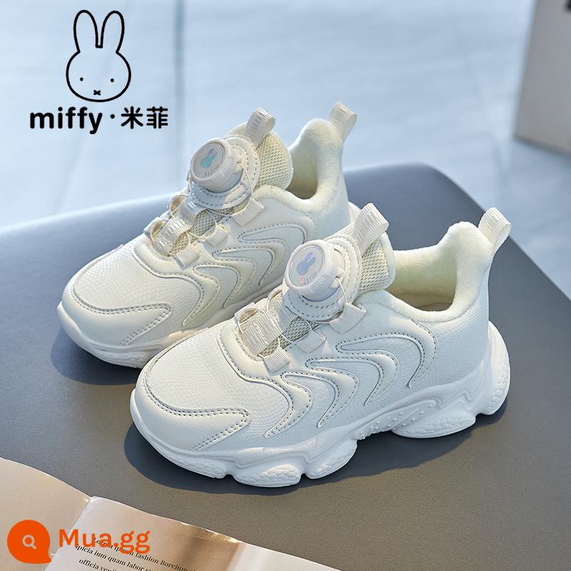 Giày Miffy Bé Gái 2023 Mùa Thu Đông Mới Màu Đen Giày Thể Thao Trẻ Em Bé Gái Lưới Chạy Bộ Thoáng Khí - Trắng (cộng với nhung)