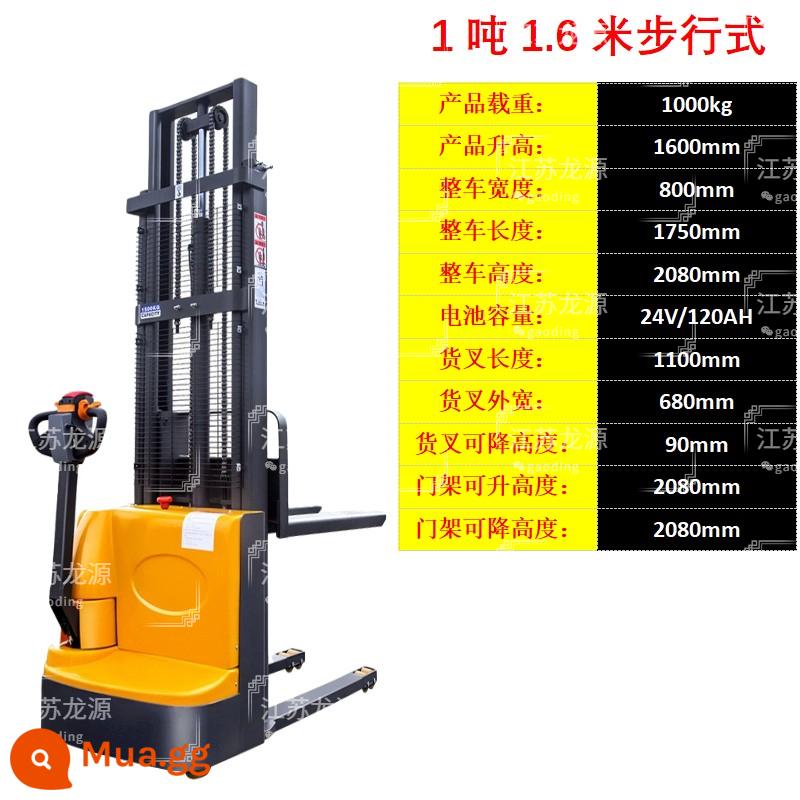 Xe nâng hoàn toàn bằng điện 2 tấn 1 tấn xe nâng nhỏ lưu trữ trạm xếp thủy lực lái xe xếp dỡ pallet xử lý pallet - Đi bộ 1 tấn tăng được 1,6m