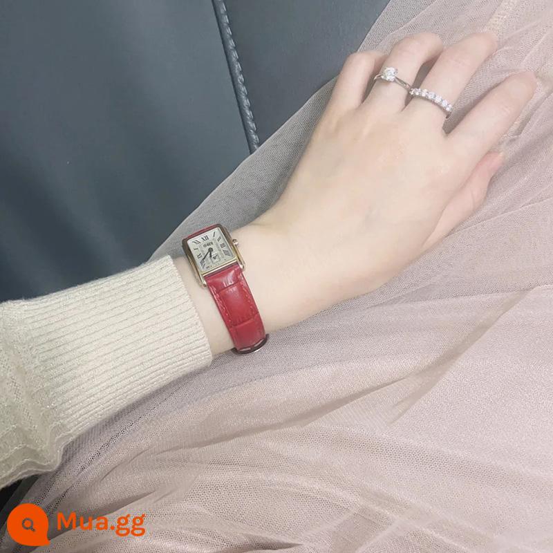 Langqing Chính hãng Dai Chuowa Wiener Watch Mẫu nữ Đồng hồ nữ Niche Light Luxury Quartz Watch Swiss Small Square Watch Square Thương hiệu nổi tiếng - Thắt lưng cá sấu đỏ sành điệu [20,8 x 32mm] Chuyển động thạch anh