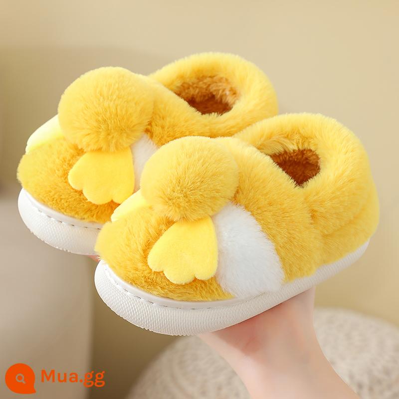 Giày cotton trẻ em mùa thu đông, giày lông trong nhà hoạt hình cho bé gái, túi ấm và dép bông cho trẻ em cỡ vừa và nhỏ - Màu vàng [gót túi móng vịt]