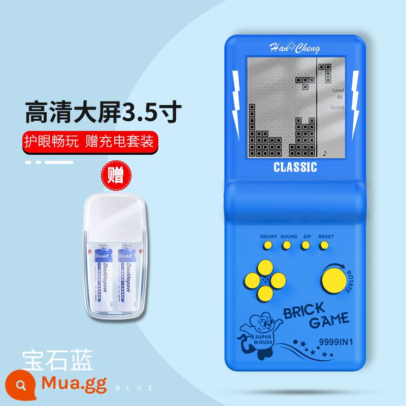 Máy chơi game Tetris mới phủ lòng bàn tay trẻ em cổ xưa nỗi nhớ di động cầm tay trường tiểu học khối lập phương thời thơ ấu có thể sạc lại máy chơi game cổ điển đồ chơi giáo dục giải nén hiện vật kiểu cũ mini nhỏ - "Màn hình 3,5 inch độ phân giải cao, bảo vệ mắt và giảm căng thẳng" [Sapphire Blue] Bộ pin sạc miễn phí