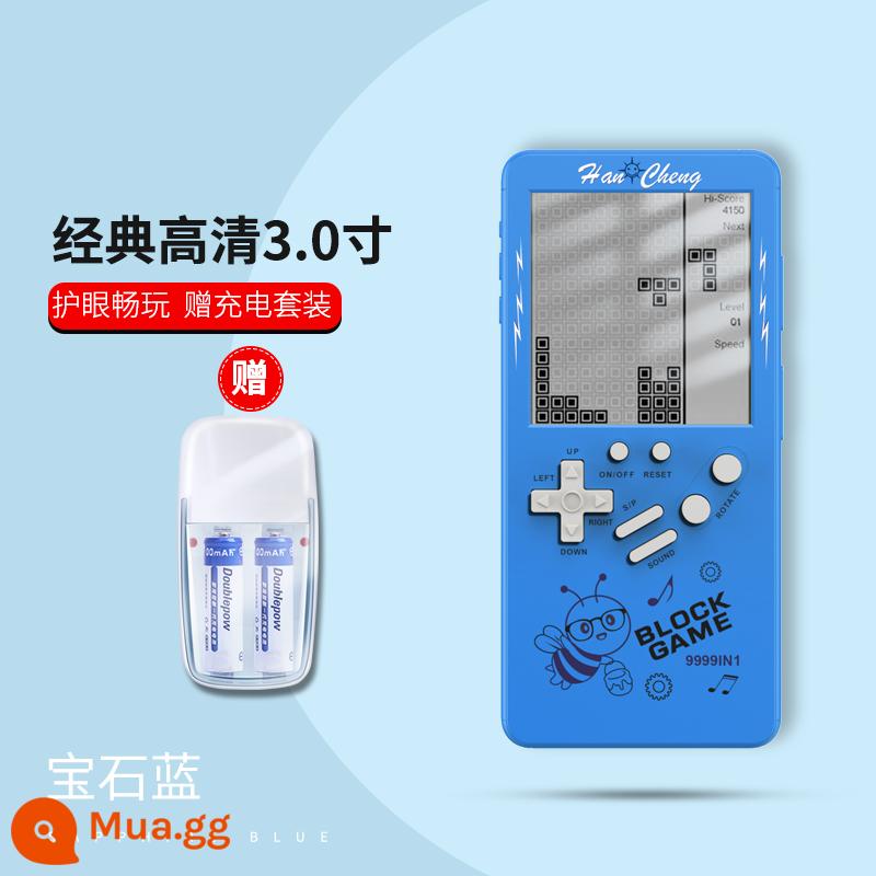 Máy chơi game Tetris mới phủ lòng bàn tay trẻ em cổ xưa nỗi nhớ di động cầm tay trường tiểu học khối lập phương thời thơ ấu có thể sạc lại máy chơi game cổ điển đồ chơi giáo dục giải nén hiện vật kiểu cũ mini nhỏ - "Màn hình 3.0 inch độ phân giải cao, bảo vệ mắt và giảm căng thẳng" [Sapphire Blue] Bộ pin sạc miễn phí