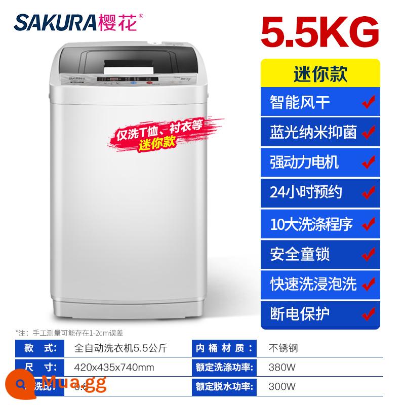 Máy giặt hoàn toàn tự động Sakura 8KG 7.5KG lồng giặt gia đình ký túc xá nhỏ em bé và trẻ nhỏ sấy công suất lớn - 5,5kg Làm khô không khí tăng cường và khử trùng bằng ánh sáng xanh