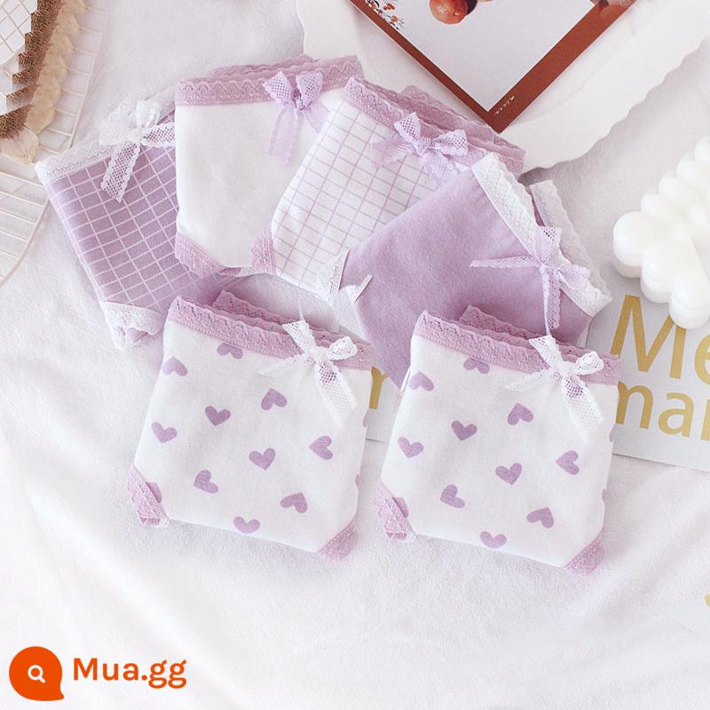 Đồ lót bé gái cotton nguyên chất thời kỳ phát triển của trẻ em trung và lớn bé gái học sinh tiểu học trung học cơ sở quần đùi tam giác đầu 8-18 tuổi - Gói Trái Tim Tím 6 [Tam Giác]