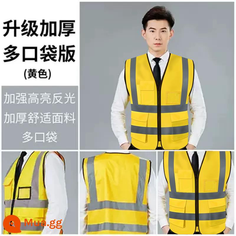 Quần áo phản quang vest vest công trình đường bộ xây dựng an toàn giao thông quần áo phản quang công nhân vệ sinh in ấn miễn phí vào ban đêm - Mẫu nhiều túi dày được nâng cấp màu vàng