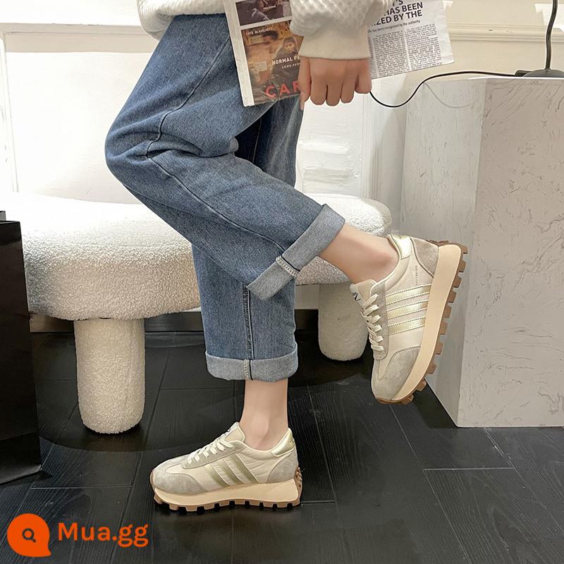 Giày Forrest Gump Siêu Hot Cho Nữ 2022 Hot Style Plus Giày Thể Thao Nhung Tăng Chiều Cao Bên Trong 10CM8CM6 Giày Trắng Nhỏ Đế Dày Cho Nữ Mùa Thu Đông - Khaki Single Liner [9CM] (lấy lớn hơn một cỡ)