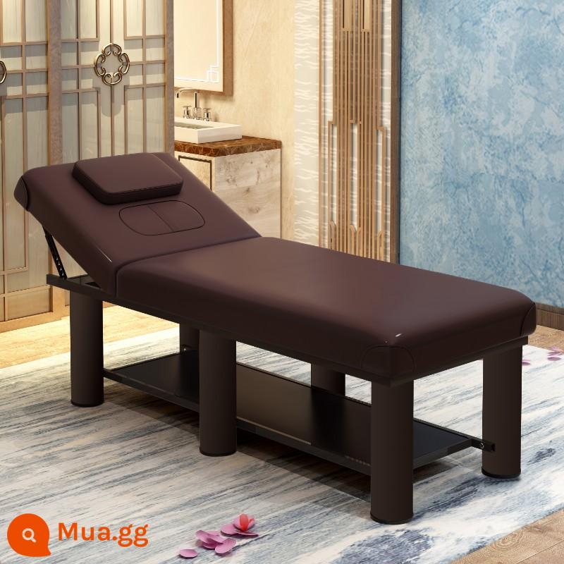 Giường làm đẹp, giường massage đặc biệt của thẩm mỹ viện, giường massage, giường vật lý trị liệu tại nhà, giường thêu hoa văn, giường làm đẹp lông mi, giường moxibustion có lỗ - Mẫu lỗ ngực da nâu đen 185*70 60 chân tròn